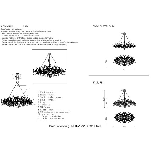 Люстра Crystal Lux REINA V2 SP12 L1500 GOLD PEARL