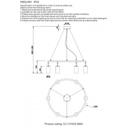 Светильник подвесной Crystal Lux CLT 015C6 D600 BL-GO