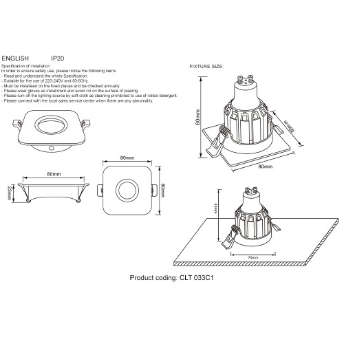 Светильник встраиваемый Crystal Lux CLT 033C1 BL