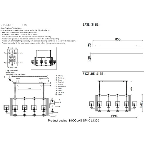 Люстры Crystal Lux NICOLAS SP10 L1300 NICKEL/WHITE