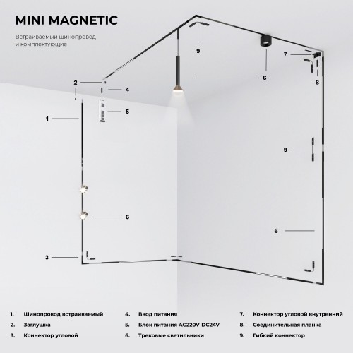 Mini Magnetic Шинопровод встраиваемый под ГКЛ 12,5 мм черный 2м 85170/00 Elektrostandard