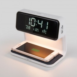 Настольный светодиодный светильник с беспроводной зарядкой и будильником 80506/1 белый Eurosvet