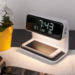 Настольный светодиодный светильник с беспроводной зарядкой и будильником 80506/1 белый Eurosvet