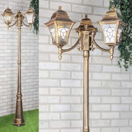 Уличный трехрожковый светильник на столбе IP44 Altair F/3 черное золото Elektrostandard