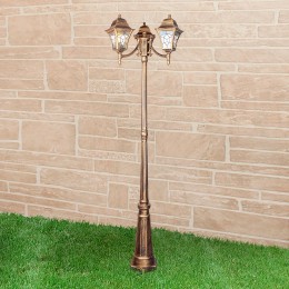 Уличный трехрожковый светильник на столбе IP44 Altair F/3 черное золото Elektrostandard