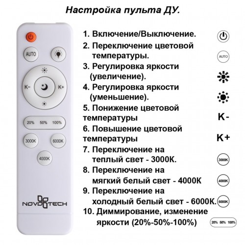 Светильник накладной светодиодный диммируемый со сменой цветовой температуры, беспроводной пульт ДУ  NOVOTECH 358932