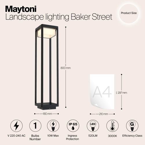 Ландшафтный светильник  Maytoni Outdoor Baker Street O021FL-L10B3K