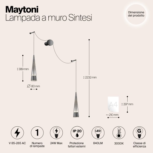 Настенный светильник (бра) Maytoni Sintesi P090WL-L24CH3K