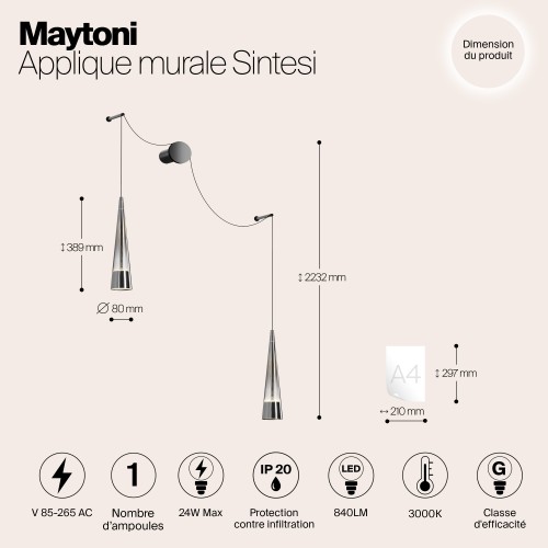 Настенный светильник (бра) Maytoni Sintesi P090WL-L24CH3K