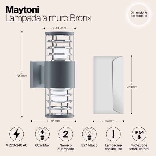 Настенный светильник (бра)  Maytoni Outdoor Bronx O576WL-02GR