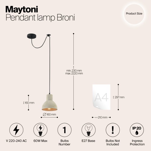 Подвесной светильник Maytoni Broni T434-PL-01-GR