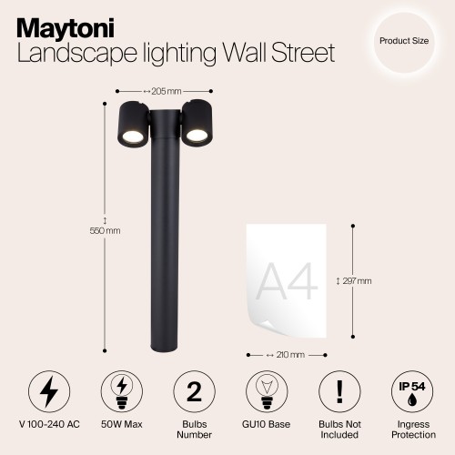 Ландшафтный светильник  Maytoni Outdoor Wall Street O010FL-02B