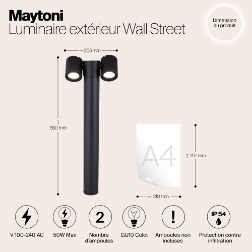 Ландшафтный светильник  Maytoni Outdoor Wall Street O010FL-02B