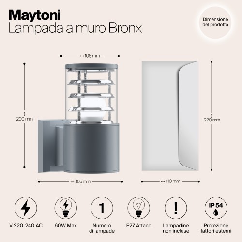 Настенный светильник (бра)  Maytoni Outdoor Bronx O576WL-01GR