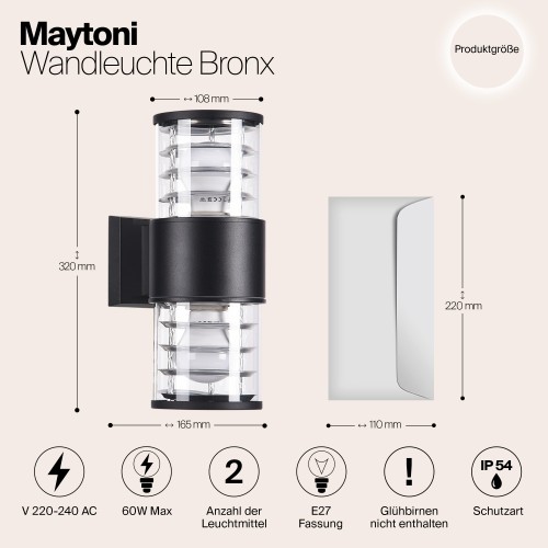 Настенный светильник (бра)  Maytoni Outdoor Bronx O576WL-02B