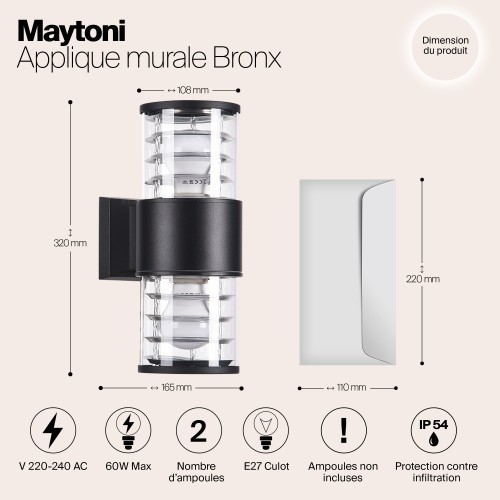 Настенный светильник (бра)  Maytoni Outdoor Bronx O576WL-02B