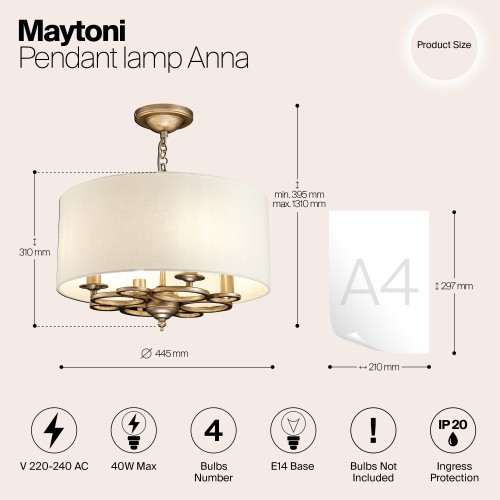Подвесной светильник Maytoni Anna H007PL-04G