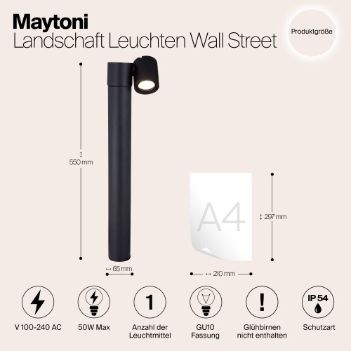 Ландшафтный светильник  Maytoni Outdoor Wall Street O010FL-01B