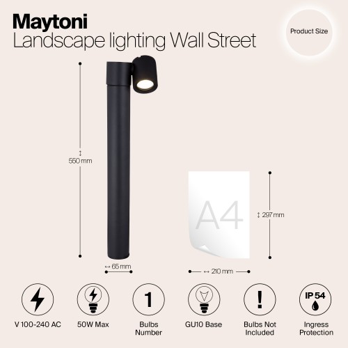 Ландшафтный светильник  Maytoni Outdoor Wall Street O010FL-01B