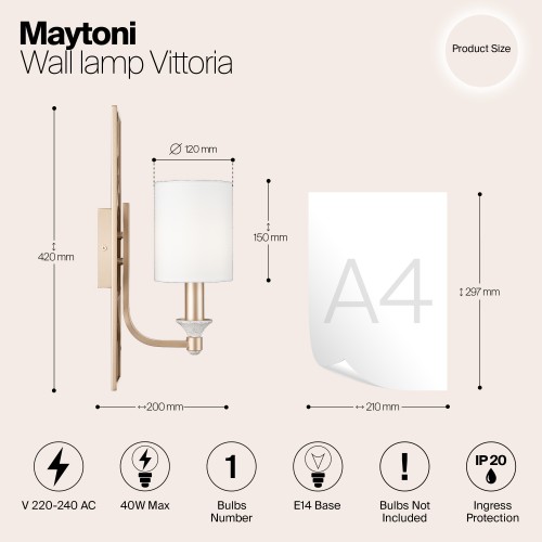 Настенный светильник (бра) Maytoni Vittoria H005WL-01BG