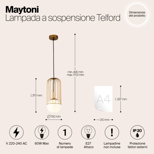 Подвесной светильник Maytoni Telford P362PL-01G
