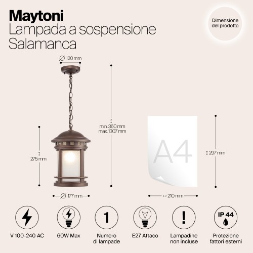 Подвесной светильник  Maytoni Outdoor Salamanca O031PL-01BR