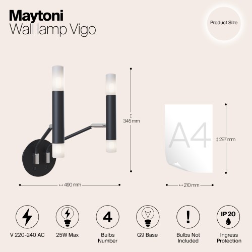 Настенный светильник (бра) Maytoni Vigo MOD620WL-04B