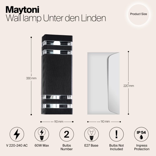 Настенный светильник (бра)  Maytoni Outdoor Unter den Linden O578WL-02B