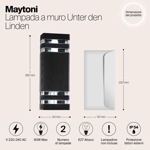 Настенный светильник (бра)  Maytoni Outdoor Unter den Linden O578WL-02B