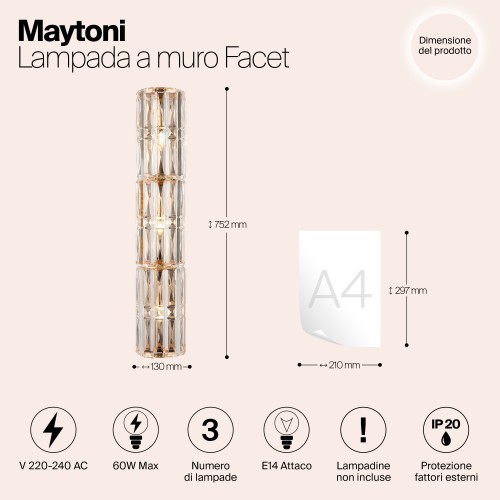 Настенный светильник (бра) Maytoni Facet MOD094WL-03G