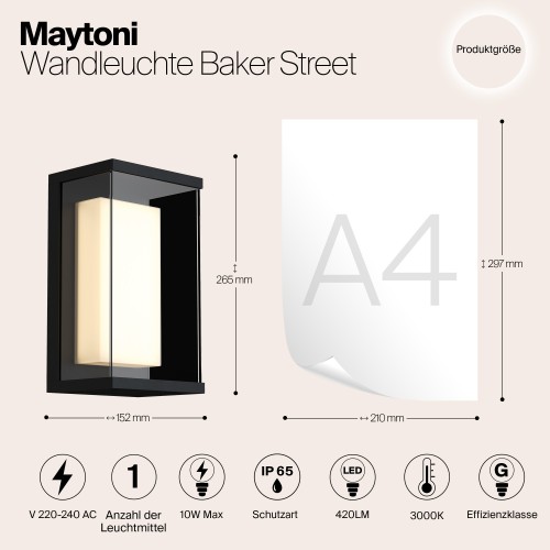 Настенный светильник (бра)  Maytoni Outdoor Baker Street O021WL-L10B4K