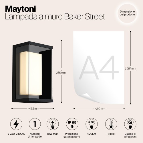 Настенный светильник (бра)  Maytoni Outdoor Baker Street O021WL-L10B4K
