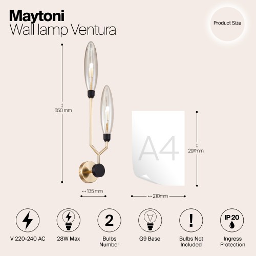 Настенный светильник (бра) Maytoni Ventura MOD012WL-02G