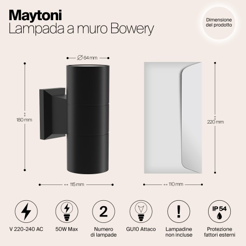 Настенный светильник (бра)  Maytoni Outdoor Bowery O574WL-02B