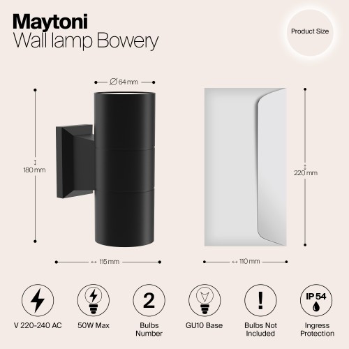 Настенный светильник (бра)  Maytoni Outdoor Bowery O574WL-02B