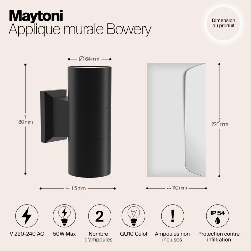 Настенный светильник (бра)  Maytoni Outdoor Bowery O574WL-02B