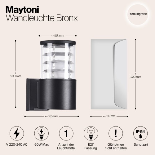 Настенный светильник (бра)  Maytoni Outdoor Bronx O576WL-01B