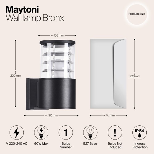 Настенный светильник (бра)  Maytoni Outdoor Bronx O576WL-01B
