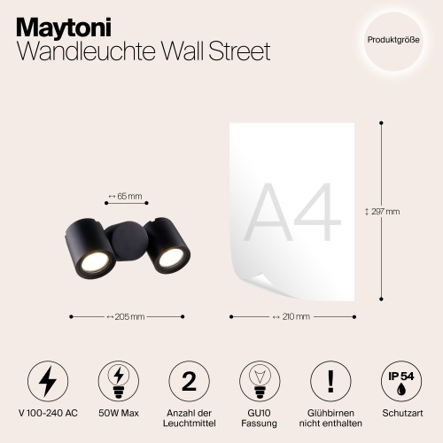 Настенный светильник (бра)  Maytoni Outdoor Wall Street O010WL-02B