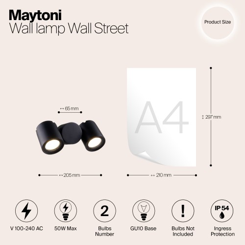 Настенный светильник (бра)  Maytoni Outdoor Wall Street O010WL-02B