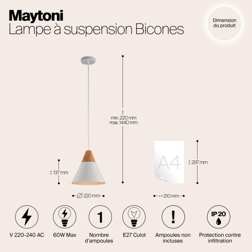Подвесной светильник Maytoni Bicones P359-PL-01-W