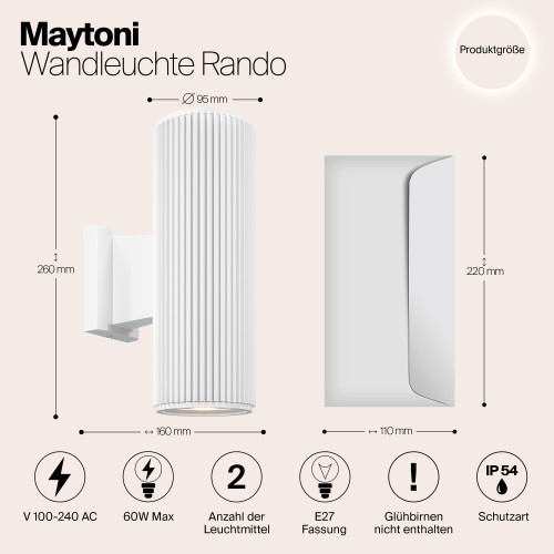 Настенный светильник (бра)  Maytoni Outdoor Rando O419WL-02W