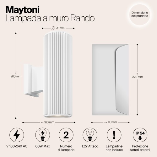 Настенный светильник (бра)  Maytoni Outdoor Rando O419WL-02W